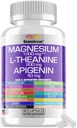 Magnezijev kompleks 1000mg L Theanine 200mg Apigenin 50mg dodatek z Mag Glycinate Citrate Malate Taurate + Kamimile 5-HTP Pasijonka Lemon Balm B6 Ashwagandha in L Triptofan - Izdelano v ZDA
