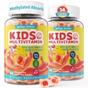 (2 paket) Otroci Multivitaminski gumiji z železom, brez sladkorja, otroci Dnevni vitamini + probiotiki, Algae Omega 3 (EPA/DHA), A, C, D, metil B12, Folat, B6, cink, Biotin, za zdravo rast, Imunska podpora