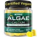 Kalcijevi gumiji za ženske + Magneisum Vitamin D3 K2, C, cink, boron, trajnostne alge (3. zabava testirana) za kosti moč, živec, kalcijev absorpcija, dodatek brez sladkorja kalcij, Vegan, 60 števk