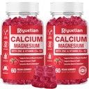 Kalcijevi gumiji + magnezij & cink z vitaminom D3 & K2, visoka absorpcija Kalcijev dodatek za kosti, zob in imunske podpore, ne GSO, Vegan, 120 Število