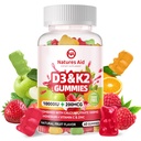 Narava Aid Vitamin brez sladkorja D3 K2 Gumiji s kalcijom + K2 (MK-7), magnezijev citrat, vitamin C, ekstra moč - absorpcija za kostne mišice Imune, Vegan - 60 Gumijev