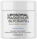 Koda Magnezij Glicinat v prahu dodatek, 2-mesečni dovod, Biglicinat Magnezij Chelat, nearomatična, liposomska dostava, kelirani magnezij v prahu mineral, ne-GMO Vegan, 3 oz