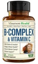 Vitamin B Kompleks z VIT C in folno kislino (Folat) - 8 Vitamini visoke jakosti B: B1, B2, B3, B5, B6, B7, Vitamin B12 + Biotin, Holin & Inositol. Aids Mood, Energija, Živčevje in Imunska podpora