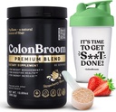 ColonBroom Premium Psyllium Husk Powder (Strawberry, 60 Servings) + Shaker Steklenica za Colon Broom Fiber Powder Drink Bundle - Čiščenje Colon za Bloating Relief & Gut Zdravje - Fiber Powder dodatek