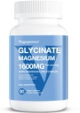 Magnezij Glicinat 200 mg, visoka absorpcija Vegan Magnezij dodatek, popolnoma kelirani magnezijev cink Vitamin D & B6, Magnezij Biglicinat za spanje, zdravje kosti in mišic, živec, ne-GMO, 90 kapsul