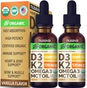 (2 pakiranji) Organski vitamin D3 K2 Kapljice z MCT Olje Omega 3, 5000 i.e. - Največja jakost Vitamin D Tekoča, brez polnil, Ne-GMO Tekoča D3 za hitrejšo absorpcijo in imunske podpore (Vanilla, 1 Fl OZ x 2)