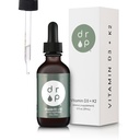Vitamin D3 + K2 Kapljice s 1000 i.e. D3 in 45 μg K2, 2 oz Tekoči dodatek za moč kosti, izboljšan razpoloženj - brez umetnih konzervansov, brez arome, s kokosovim MCT oljem