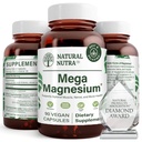 Naravni Nutra Mega Magnezij 400mg dodatek - visoka absorpcija Aminokislinski kelat, boljše vibe, citrat, malatna mešanica za mišično rast, kostna moč, zdravje srca, Živčna podpora - 90 kapsul