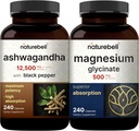 NatureBell Magnezij Glycinate Kapsule 500mg & Ashwagandha 12.500 mg Enakovreden s paketom črnega popra 