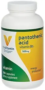 Vitamin Shoppe Pantotenska kislina 500MG, z vitaminom B5, podpira proizvodnjo energije in las, kožo, nohte, enkrat na dan (300 kapsul)