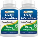 Najboljši naravni acetil L-karnitin (ALCAR) 500 mg, 120 kapsul, 120 servingov - brez GMO in glutena, 1 kapsula na serviranje (2 pakiranji)