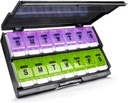 Ekstra velike tedenske tablete Organizator 2 krat na dan - Remtise Am/Pm Daily Pill Case Medicine Organizator, Push Gumb 7 dan tablete Škatla za tablete/vitamin/Cod Jetrno olje/dodatki (Purple & Green)