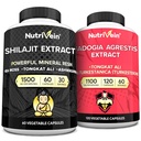 Nutrivein Premium Shilajit kapsule in Fadogia Agrestis dopolnilo: Močen Shilajit za ženske in moške + Fadogia Agressis s Tongkat Ali dodatek za zmogljivost, vzdržljivost, & Vitalnost