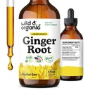 Wild & Organic Ginger Root Extract kapljice - Imunska & Prebavna podpora - Tekoči Ginger dodatki - Vegan, Sladkor & Alkohol brez Tinkture - 4 fl oz