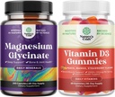 Sveženj čistega magnezija Glicinat 400mg na strežbo za Mood Sleep in sprostitev 240ct in vitamin D3 Gumies za dnevno wellness ali kostne mišice in imunske podpore