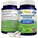 aSquared Nutrition Magnezijev citrat 833mg dodatek - 200 kapsul - Max Moč Vegan Mag Citrat tablete v prahu za podporo čiste funkcije mišic, srca in kosti - pomaga povečati energijo