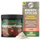 EarthNutri Energy + Fokus Powder Supplement - Energy Boost & pomaga koncentracijo s PeakO2, AlphaSize, Cognizin, PurCaf, Theacrine, Acetil L-Carnitine L-Tirozin – Lichee Flavor - 20 Servings (171g)