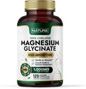 Zgrajena od narave Magnezij Glicinat 1000mg – visoka absorpcija Magnezij dodatek – 100% kelirani, Nežen na želodec - Mišice, srce, kosti in sprostitev podpora - Non-GMO, Vegan - 120 kapsul