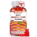 Triple Magnezij Complex 900 mg, Magnezij Glicinat, Citrat, Malat s kalijem, Kalcij, Vitamin B6 za mirno in spanje - Vegan, Non-GMO, Gluten brezplačno - 60 Malina Gumiji za odrasle