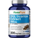 NusaPure DGL Likorice Extract 500 mg 200 Veggie kapsule (Vegan,Non-GMO)