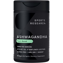 Sports Research® Ashwagandha Softgels with Coconut MCT Oil - Natural Adaptogen Made with Shoden® Ashwa for Relaxation, Calm & Sleep Support - Gluten Free & Vegan Friendly - 60 Count