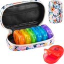 Serfeymi Tedenska potovalna tabletka Organizator 2 krat na dan AM PM Nadgrajena Mavrične tablete Box 7 dan s prenosljivim Zipper Canvas primera, Medicine Organizator za tablete, Vitamini, Ribja olja - Bloom 01