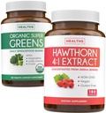 Super Greens & Hawthorn Extract (3-mesečna zaloga) Super Berry mešanica organskih Super Greends v prahu - Popolna Superfood & Hawthorn Berry 4:1 Extract - Ekstrakt visoke jakosti (180 kapsul)