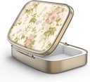 Škatla tablete tablete z ogledalom Retro 2 Predel majhne tablete Zabojnik za torbico ali žep bronaste pravokotne tablete ali vitamini, ribje olje, dodatki, tablete vsebuje potovalna darila (Vintage Floral)
