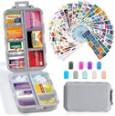 14 Mreže Travel tablete Organizator Box z 415-Pcs Medicine Ime Nalepke - Žepni dnevni Lekarna Case Container - Travel Medication Imetnik Dispenser Kit for Fish Oil Vitamin Supplement Shranjevanje - Siva