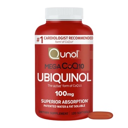 Qunol Mega Ubikinol CoQ10 100mg, Vrhunska absorpcija, Patentirana voda in maščob topen naravni dodatek oblika koencima Q10, Antioksidant za zdravje srca, 120 Število (Pack od 1) Softgels