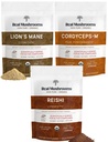 Prave gobe Vrhunska zmogljivost Bundele - Levja griva + Reishi + Cordyceps-M Certified Organic Gobe Powders for Vitality, Immuniteta in dolgoživost