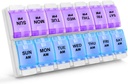 Sukuos AM PM Tedensko 7 dan tablete Organizator, 2 krat na dan tablete Škatla z artritisom Prijazno push gumb, Medicine Primeri za vitamine / ribje olje / Doplačila, Enostavno za čiščenje (Purple&Modra)