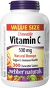 Webber Naturals Vitamin C, 300 Žvečljive oranžne tablete, 500 mg vitamina C na tableto, kosti, zobje, imunski in antioksidant podporo