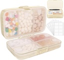 FYY tedenske tablete Organizator z nalepkami,8 Kompartmenti Travel Daily Pill Primer Airteight Pill Nepropustne velike tablete Škatla za zadrževanje vitaminov, ribje olje, dodatki,Cotton Swab in Bandages-Beige