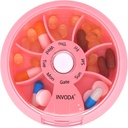 Tedenska tableta INVODA Organizator 7 Kompartment Rotacijska tableta Škatla za vsakodnevna zdravila in vitamini - Prenosne potovalne tablete Primer Ribje olje Dodatki Vitamini Organizator (Pink)