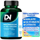Božanstvo Nutra Triple Magnezium Complex dodatek,300mg magnezijevega glicinata, malata in citrata za mišice, živcev, in energije, visoka absorpcija, 120 Veganskih kapsul,Non-GMO ZDA Izdelan