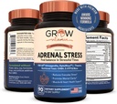 Grow Vitamin Adrenal Stres Napredna Formula, Organic KSM-66 Ashwagandha z AlphaWave L-Theanin, 5-HTP, magnezijeva mešanica - vsakodnevni stres Relief, podpora razpoloženju, kognitivni, zdravje možganov, 90 kapsul