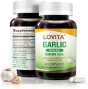 Lovita Česen kapsule brez vonja, 5000 mg Sveže česen ekvivalent, 1,25% Izvleček alicina, podpira srce, krvni tlak, holesterol in imunski sistem, ne- GMO, Gluten-free, 60 Veganskih kapsul