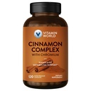 Vitamin World Cinnamon Complex s kromom, 1000 mg cinamon dopolnila z visoko gostoto Krom za zdravo presnovo in antioksidant zaščito, 120 Kapsule, 2 mesec dobave, Gluten prost