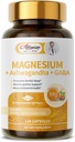 Magnezij dopolnilo + Ashwagandha & GABA, Magneium Glycinate, Taurate, Malate kompleks za Clam spanje, mišice regeneracijo, Živci, & Energy Support, Visoka absorpcija Vegan, Non- GMO - 120 ct