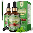 Tekoče kapljice organskega klorofila Liposom za ženske in moške, 6 v 1 Zelena Superživila Vegan Klorofil w/Spirulina, pšenična trava, vitamin C B12 A za notranji deodorant*, energija, prebavni,2Packs/4 Fl Oz
