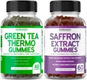 Green Tea Fat Burner (60 Count) Hujšanje Fat Burner Supresant za odrasle in Saffron dopolnila (60 Gummies) Premium Sugar Free Gummy - 5 v 1 Napredna Formula - Vegan Safe & ZDA Made