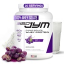 JYM Supplement Science Iso JYM Grozdje, 90 kalorij, 100% izolat sirotkinih beljakovin, nič maščob, nič sladkorjev, Mešanice Clear, za ženske in moške, 20 streže