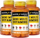 MASON NARAVNI Mini Multi Vitamini, Vitamini A, C, D3, E, B1, B2, B3, B6, B12, Folat in kalcij za splošno zdravje, 300 dnevna dobava