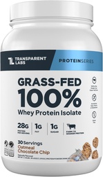 Prozorni laboratoriji Grass-Fed Whey Protein Isolate - naravno aromatizirani, brez glutena sirotkinih beljakovin v prahu z 28 g beljakovin na serviranje in 9 aminokislin - 30 servingov, čokoladni piškot