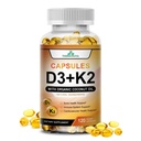 Vitamin visoke jakosti D3 5000 i.e. + K2 – Vegan, ne-GMO, z organskim kokosovim oljem za boljšo absorpcijo – podpora kosti in srca – 60-dnevna oskrba, 120 softgels