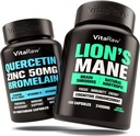 VitaRaw Lions Mane Mushroom Capsules + Zinc Quercetin with Bromelain Supplement