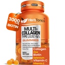 Herbotonics Multi Colagen Gummies z biotin & vitamin C, hidroliziran kolagen Peptide vrste I, II, III, V, X za lase, kožo, nohte, in podporo kosti - Tropical Flavor, 60 Gummies