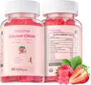 Žvečljivi kalcijev citrat Gumijev 1000mg z vitaminom D3 & K2, B6 & B12, magnezijem, cinkom za kosti, mišicami in sklepi, imuniteto in spominsko podporo, brez sladkorja, glutena, vegetarijancem, jagodami, 60 Štetje