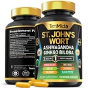 St. John's Wort dodatek - 8 v1 Formula - Združite z Ashwagandha, Ginkgo Biloba, Shilajit, Valerijan, Sveti Bazilij, Kamilica in Črna paprika - 120 Veganske kapsule za 4 mesece dobave